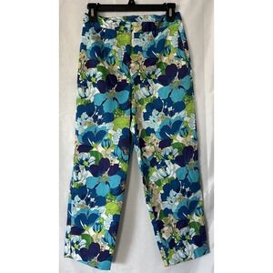 Vintage Kathy Ireland Pants Womens 8 Blue Floral Tropical Beach Crop Capri‎